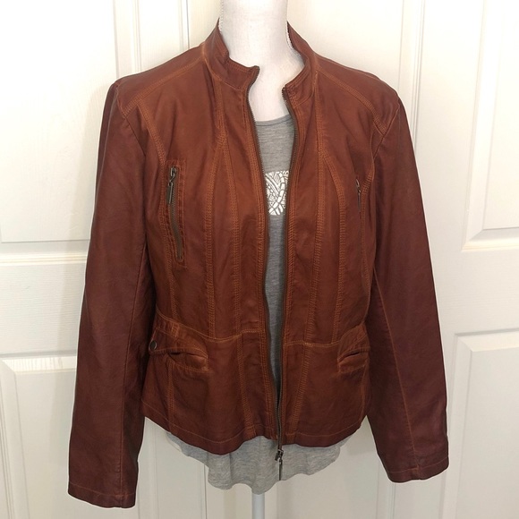 Bernardo Jackets & Blazers - Bernardo Vegan Leather Moto Jacket Cognac XL